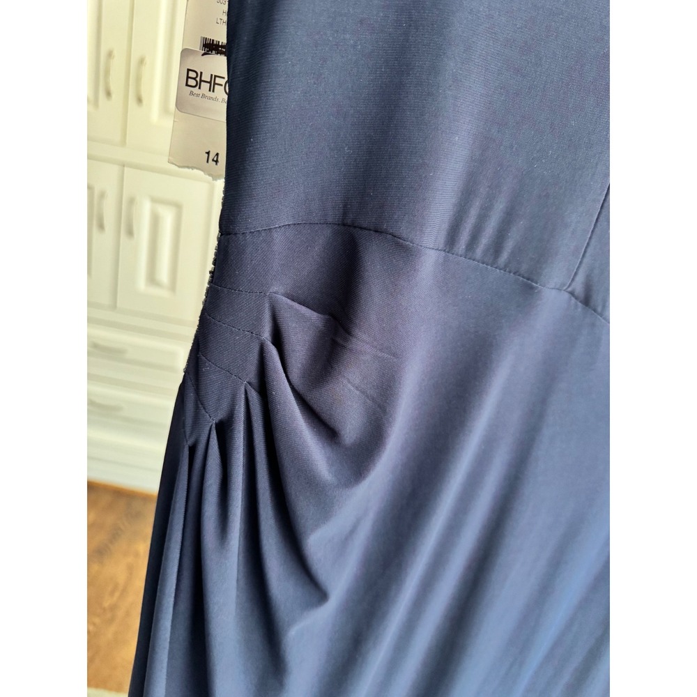 New Lauren Ralph Lauren Evening Navy Draped Gown Rhinestone Detail 14‎ Formal - Picture 11 of 13
